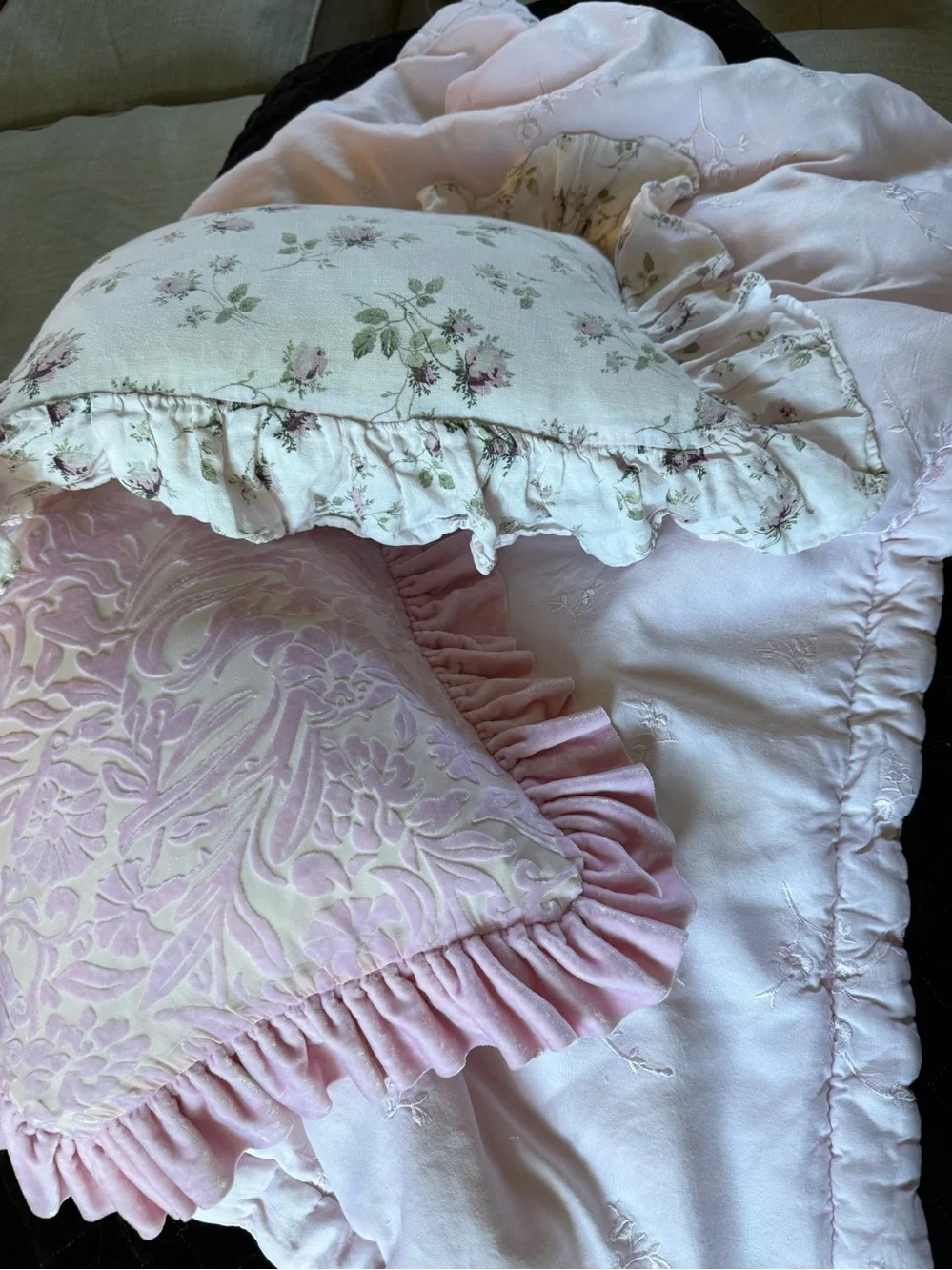 BELLA NOTTE Vintage floral LINEN pale pink single sham